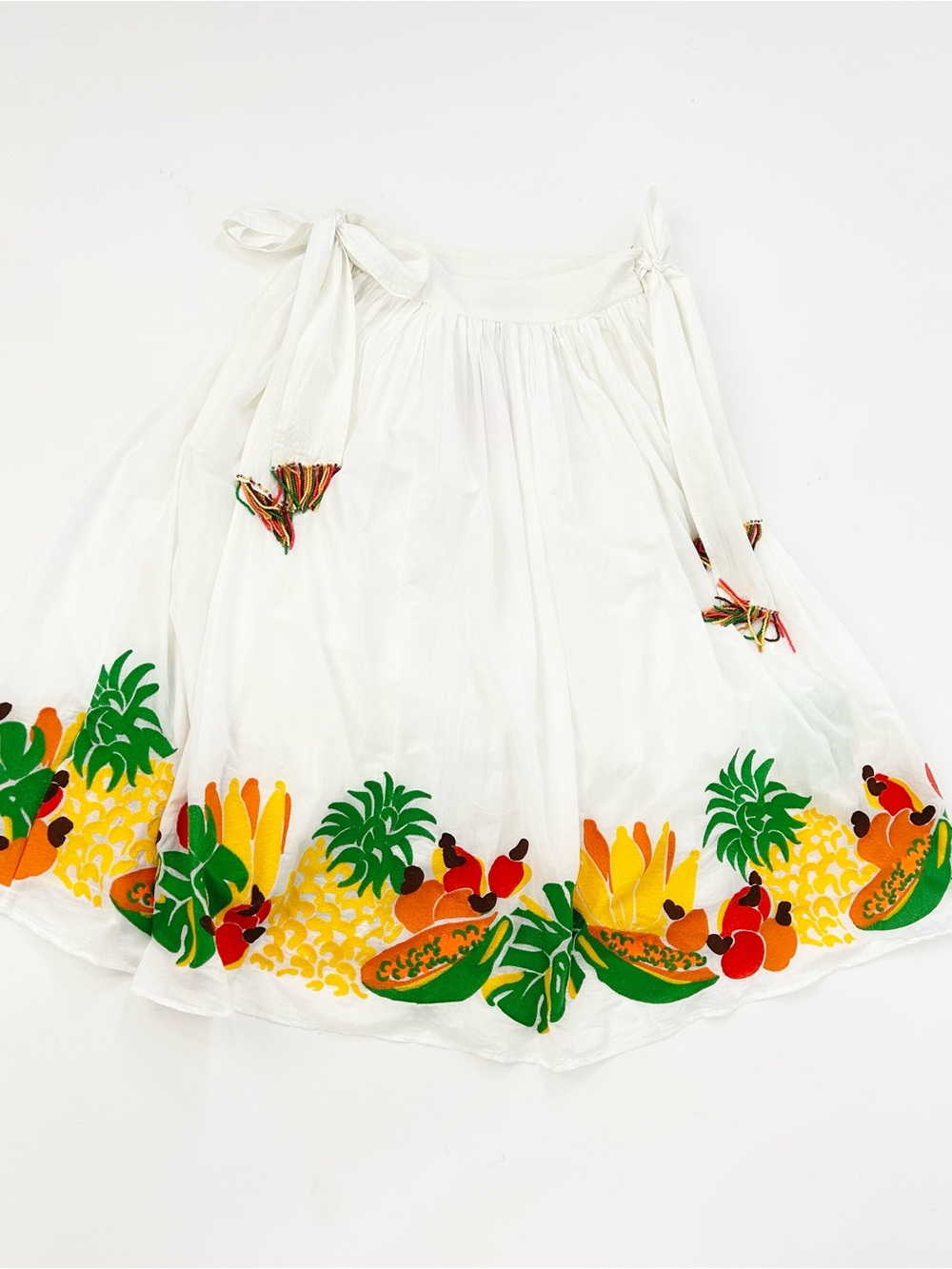NWT Farm Rio Embroidered Fruits Side Bow Midi Skirt M $275 Retail